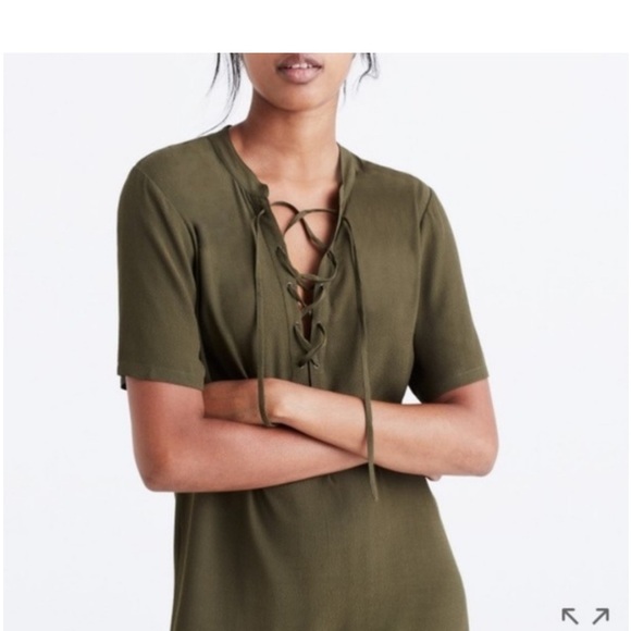 Madewell Novella Lace-up Olive Green Women's shift dress medium - Picture 2 of 7